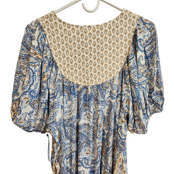 NWT Lucky Brand Blue Paisley Puff Sleeved Bohemian Midi Dress Size M - Picture 10 of 16